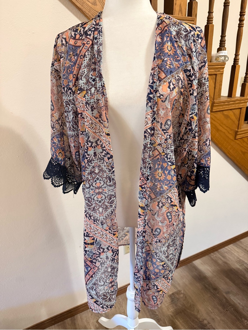 Wallflower Coral and Navy Boho Patchwork Kimono